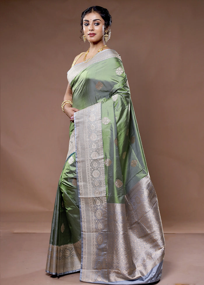 Green Katan Pure Silk Saree With Blouse Piece - Indian Silk House Agencies