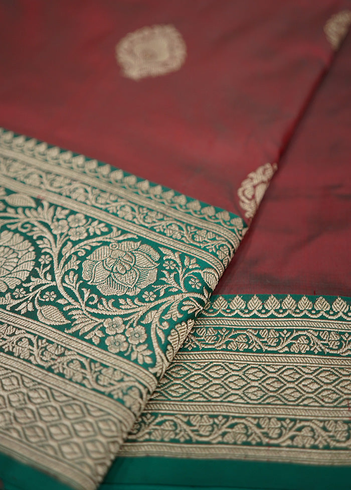 Maroon Katan Pure Silk Saree With Blouse Piece - Indian Silk House Agencies