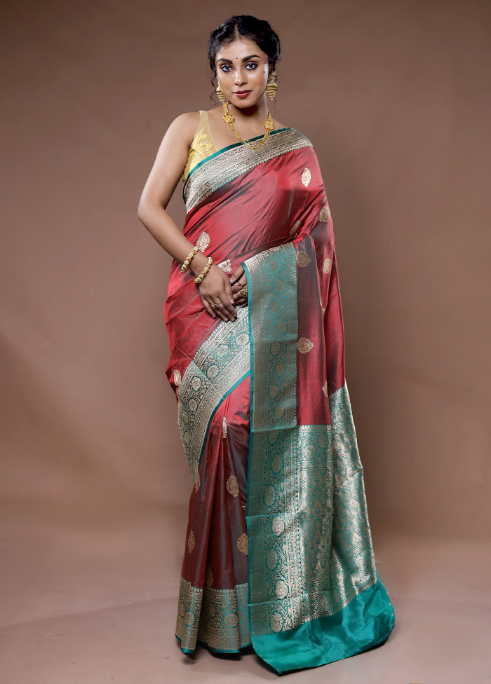 Maroon Katan Pure Silk Saree With Blouse Piece - Indian Silk House Agencies