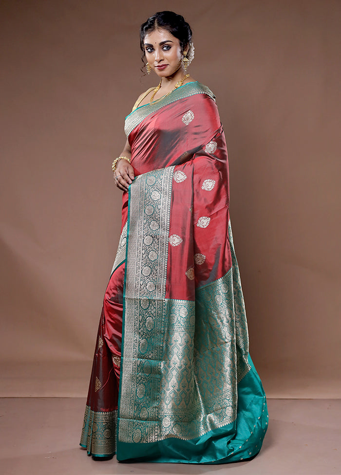 Maroon Katan Pure Silk Saree With Blouse Piece - Indian Silk House Agencies