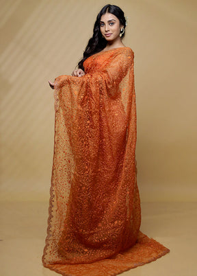 Orange Organza Saree With Blouse Piece - Indian Silk House Agencies