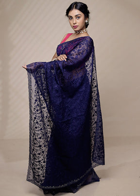 Blue Organza Saree With Blouse Piece - Indian Silk House Agencies