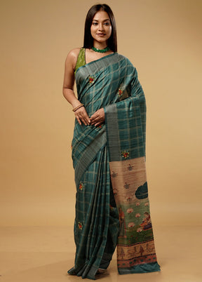 Green Tussar Silk Saree With Blouse Piece - Indian Silk House Agencies