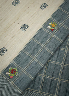 Grey Tussar Silk Saree With Blouse Piece - Indian Silk House Agencies