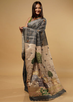 Grey Tussar Silk Saree With Blouse Piece - Indian Silk House Agencies