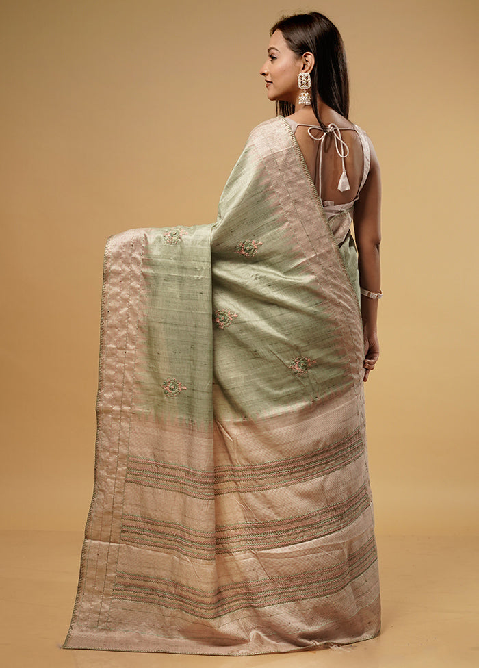 Green Tussar Silk Saree With Blouse Piece - Indian Silk House Agencies