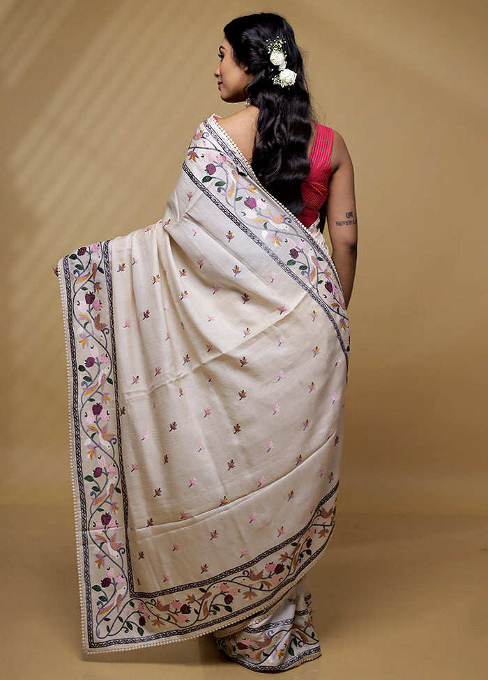 Cream Tussar Pure Silk Saree With Blouse Piece - Indian Silk House Agencies