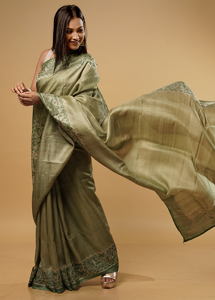 Green Tussar Pure Silk Saree With Blouse Piece - Indian Silk House Agencies