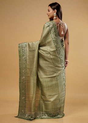 Green Tussar Pure Silk Saree With Blouse Piece - Indian Silk House Agencies