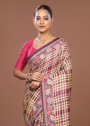 Purple Handloom Tussar Pure Silk Saree With Blouse Piece
