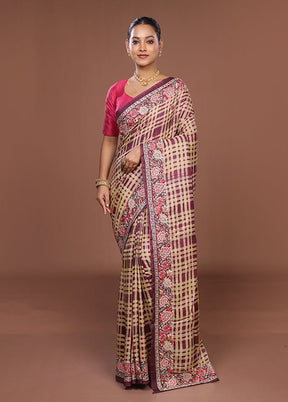 Purple Handloom Tussar Pure Silk Saree With Blouse Piece