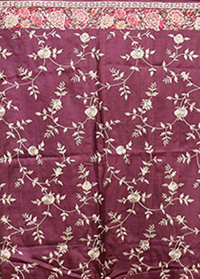 Purple Handloom Tussar Pure Silk Saree With Blouse Piece