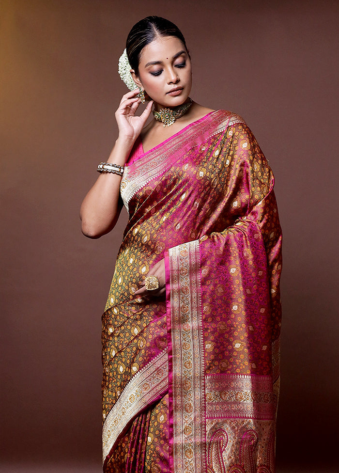 Pink Handloom Tanchoi Pure Silk Saree With Blouse Piece