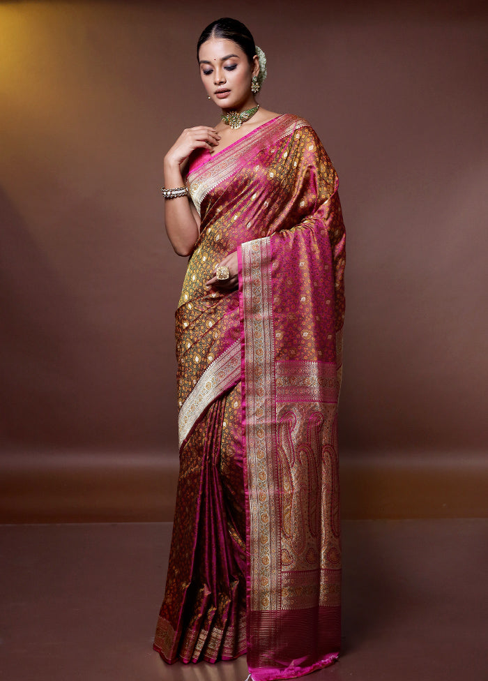 Pink Handloom Tanchoi Pure Silk Saree With Blouse Piece