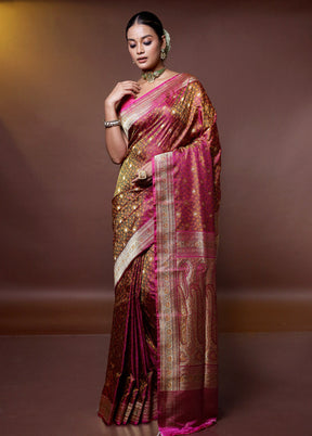 Pink Handloom Tanchoi Pure Silk Saree With Blouse Piece