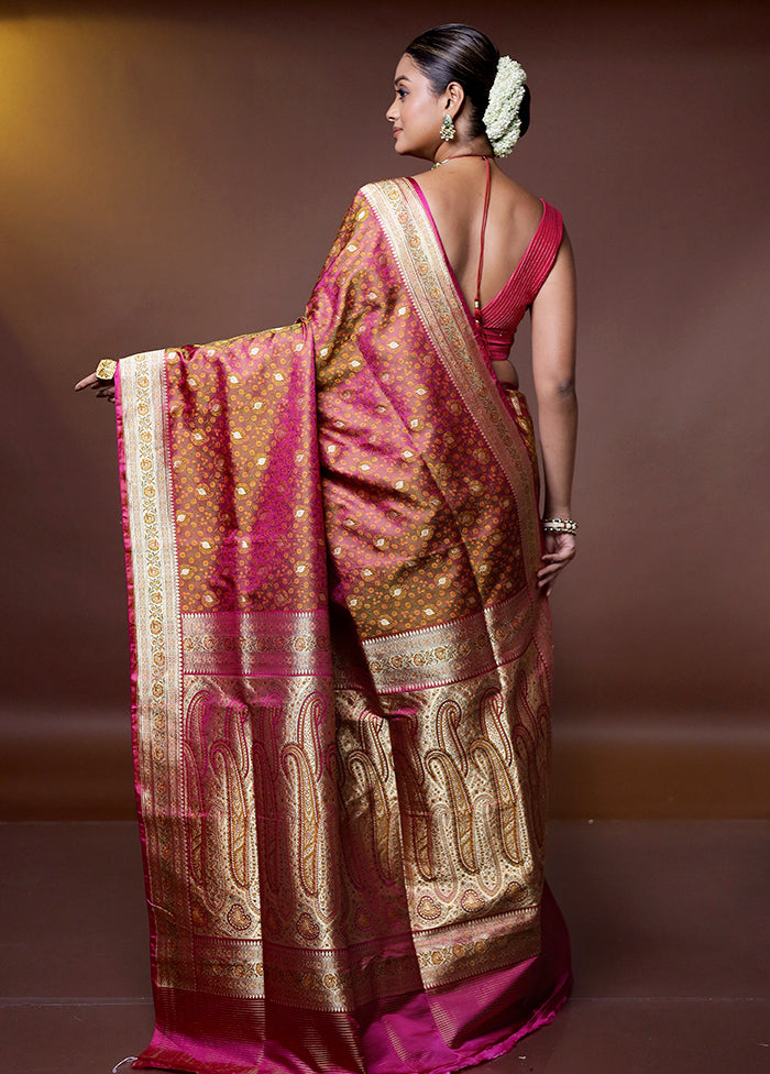 Pink Handloom Tanchoi Pure Silk Saree With Blouse Piece