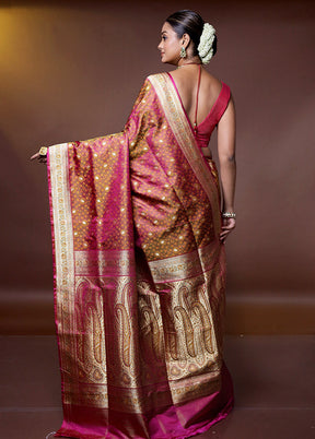 Pink Handloom Tanchoi Pure Silk Saree With Blouse Piece