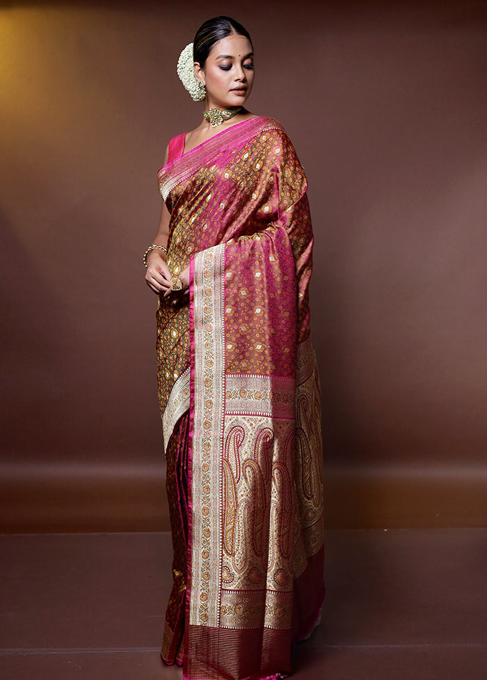 Pink Handloom Tanchoi Pure Silk Saree With Blouse Piece