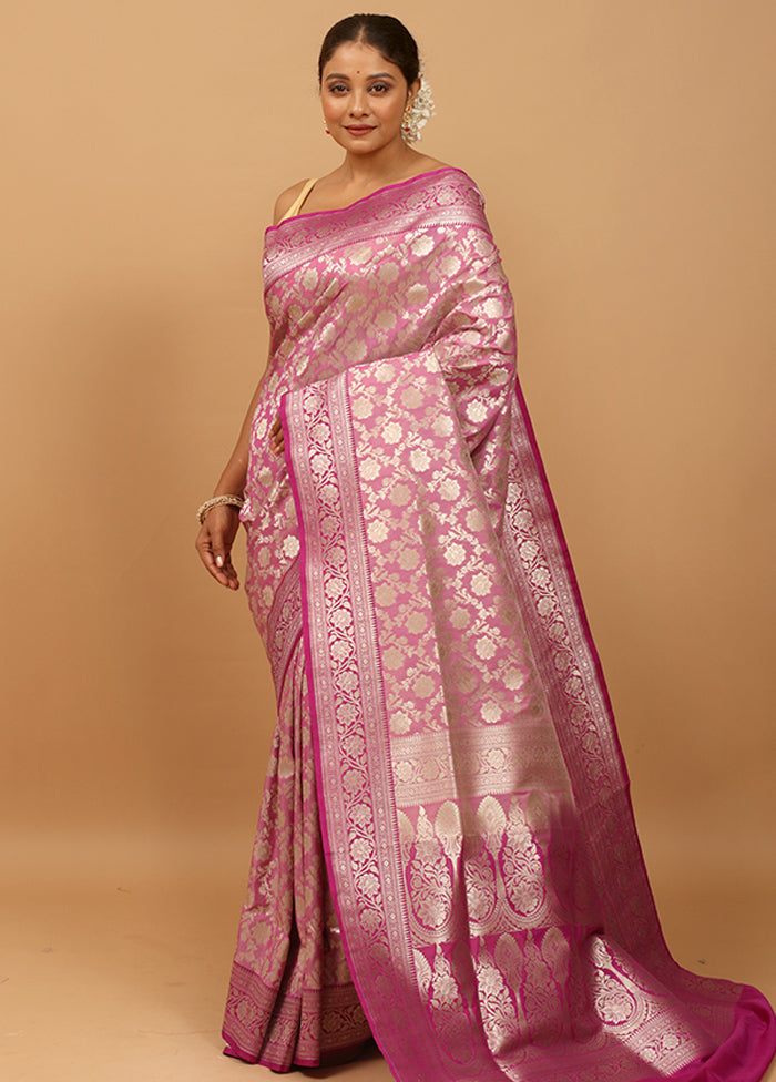 Pink Uppada Silk Saree With Blouse Piece