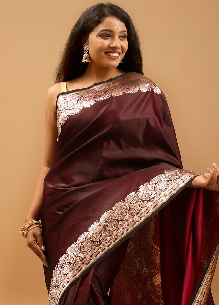 Maroon Banarasi Silk Saree With Blouse Piece