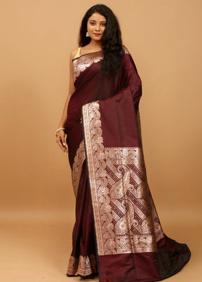 Maroon Banarasi Silk Saree With Blouse Piece