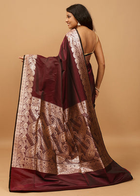 Maroon Banarasi Silk Saree With Blouse Piece