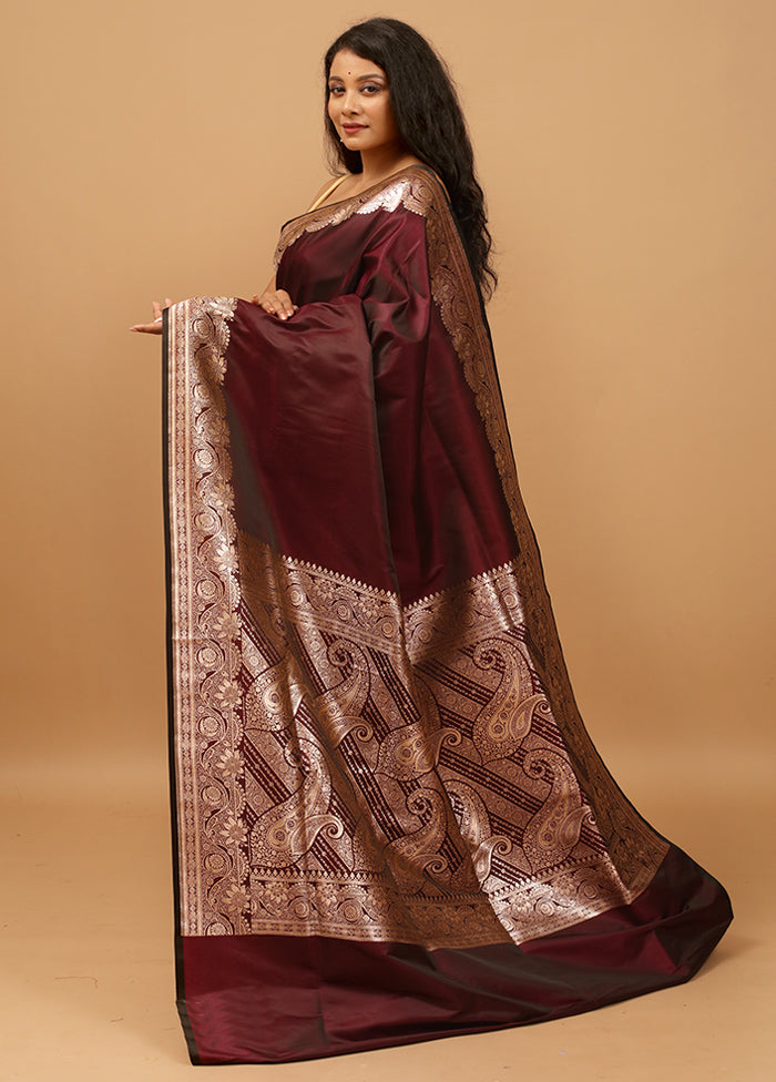 Maroon Banarasi Silk Saree With Blouse Piece