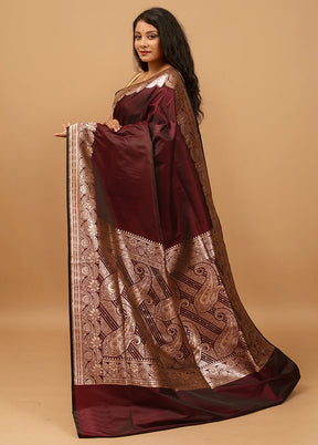 Maroon Banarasi Silk Saree With Blouse Piece