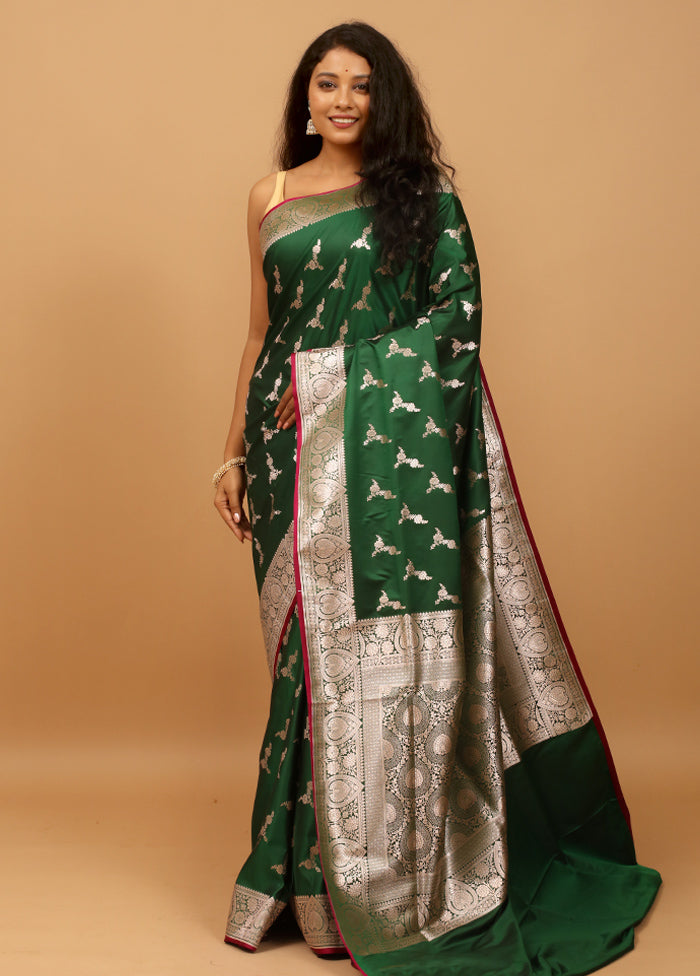 Green Banarasi Silk Saree With Blouse Piece