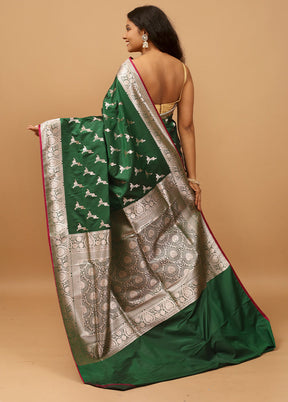 Green Banarasi Silk Saree With Blouse Piece