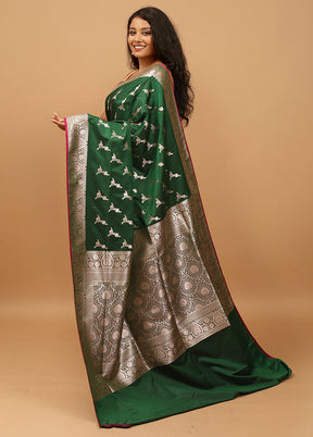 Green Banarasi Silk Saree With Blouse Piece