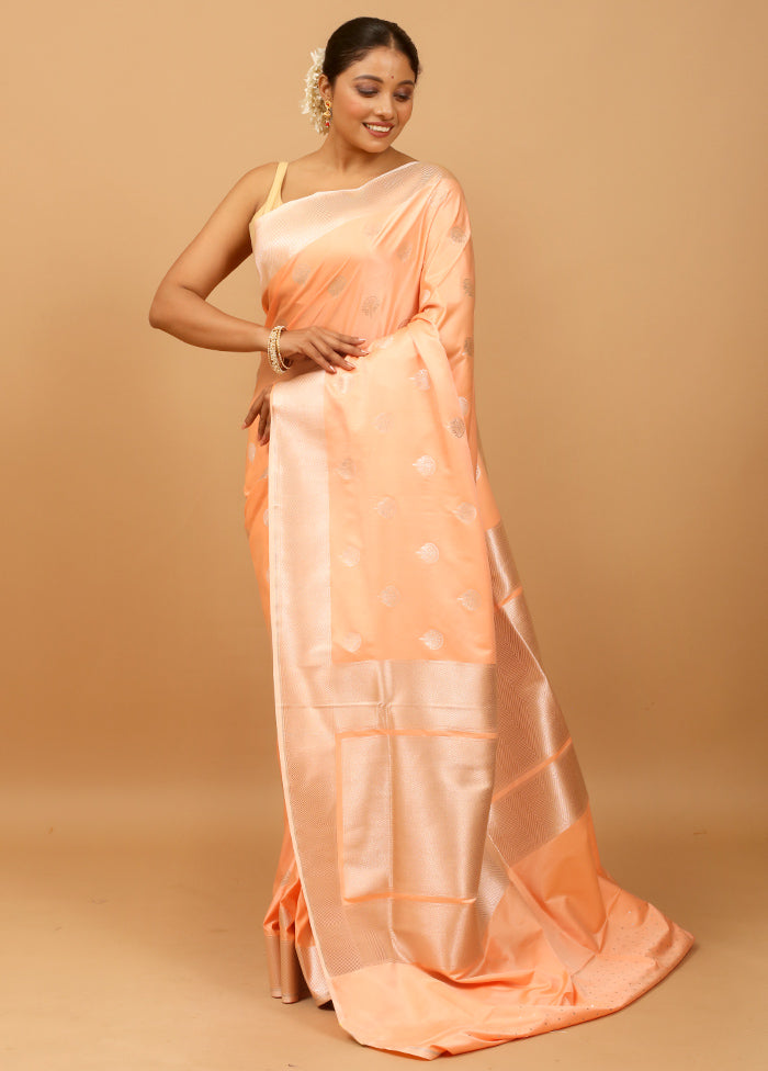 Peach Banarasi Silk Saree With Blouse Piece