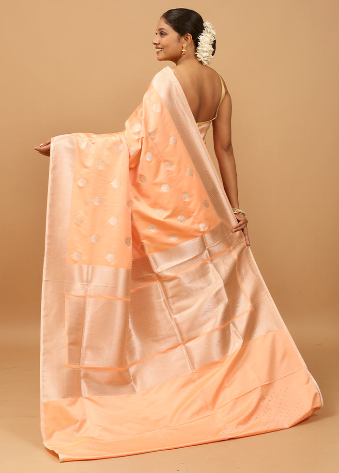 Peach Banarasi Silk Saree With Blouse Piece