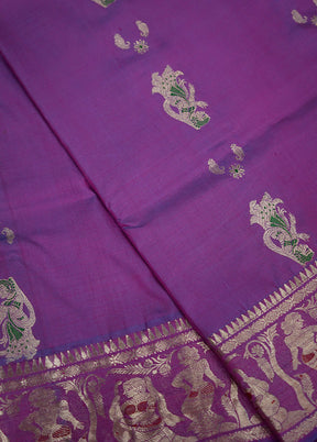 Purple Baluchari Pure Silk Saree With Blouse Piece - Indian Silk House Agencies