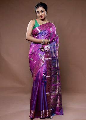 Purple Baluchari Pure Silk Saree With Blouse Piece - Indian Silk House Agencies