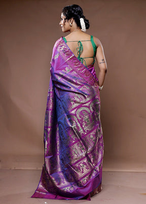 Purple Baluchari Pure Silk Saree With Blouse Piece - Indian Silk House Agencies