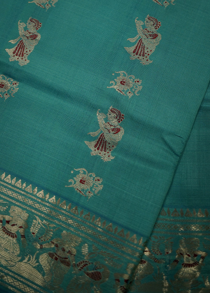 Green Baluchari Pure Silk Saree With Blouse Piece - Indian Silk House Agencies