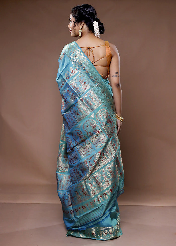 Green Baluchari Pure Silk Saree With Blouse Piece - Indian Silk House Agencies