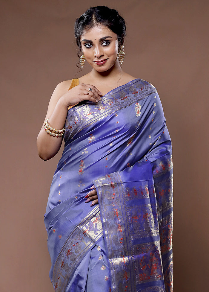 Blue Baluchari Pure Silk Saree With Blouse Piece - Indian Silk House Agencies