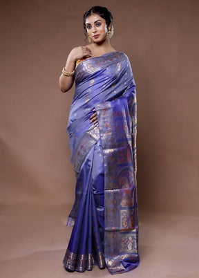 Blue Baluchari Pure Silk Saree With Blouse Piece - Indian Silk House Agencies