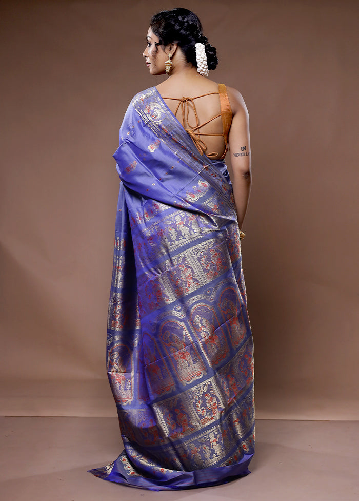 Blue Baluchari Pure Silk Saree With Blouse Piece - Indian Silk House Agencies