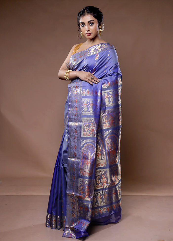 Blue Baluchari Pure Silk Saree With Blouse Piece - Indian Silk House Agencies