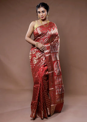 Maroon Baluchari Pure Silk Saree With Blouse Piece - Indian Silk House Agencies