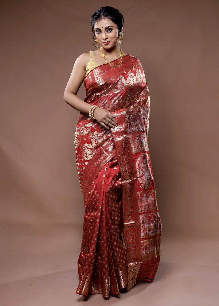 Maroon Baluchari Pure Silk Saree With Blouse Piece - Indian Silk House Agencies