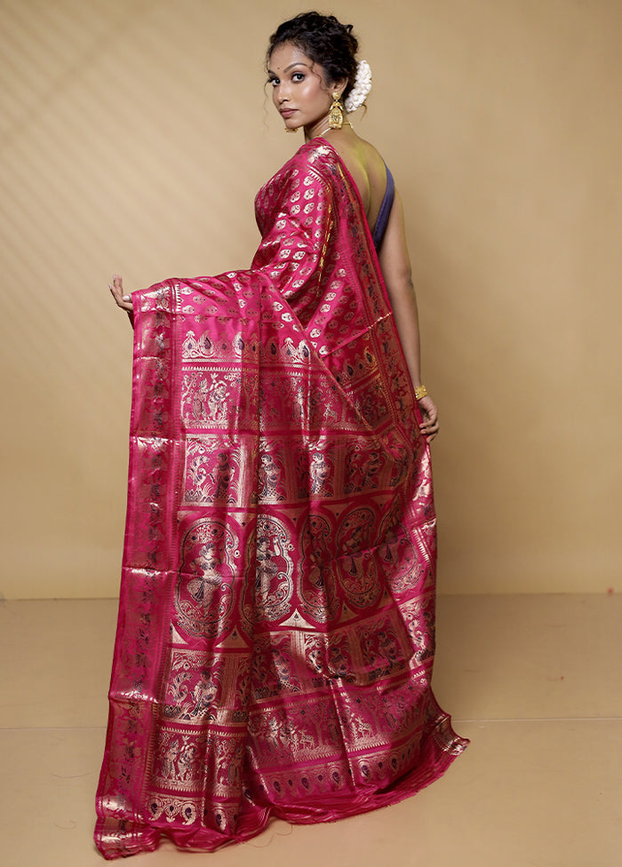 Pink Handloom Baluchari Pure Silk Saree With Blouse Piece