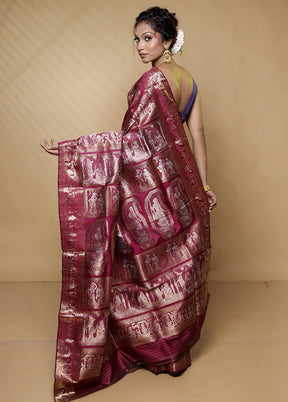 Purple Handloom Baluchari Pure Silk Saree With Blouse Piece