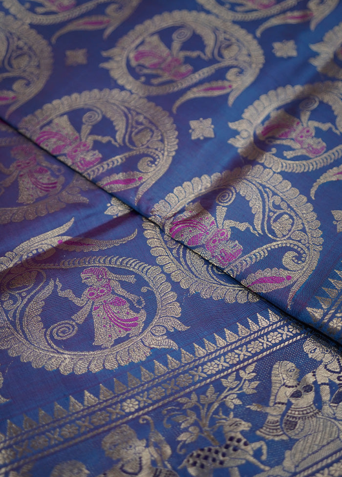 Blue Baluchari Pure Silk Saree With Blouse Piece - Indian Silk House Agencies