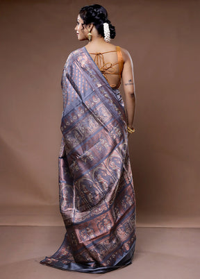 Grey Baluchari Pure Silk Saree With Blouse Piece - Indian Silk House Agencies