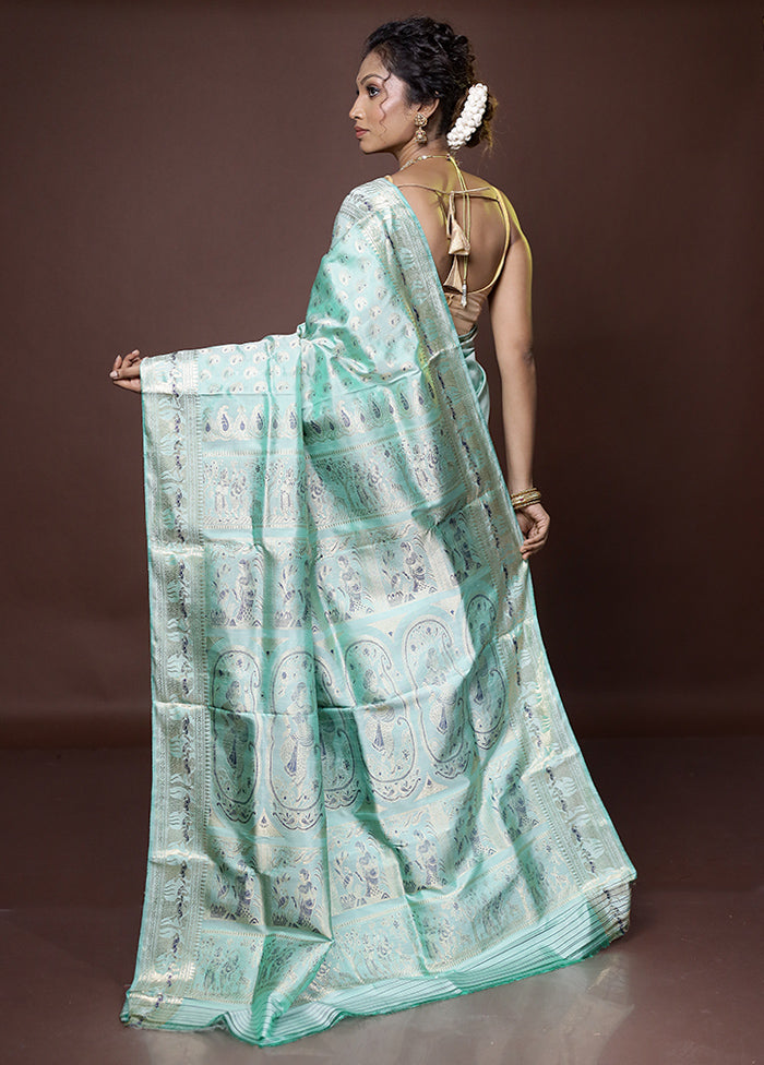 Green Handloom Baluchari Pure Silk Saree With Blouse Piece