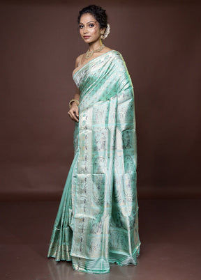 Green Handloom Baluchari Pure Silk Saree With Blouse Piece